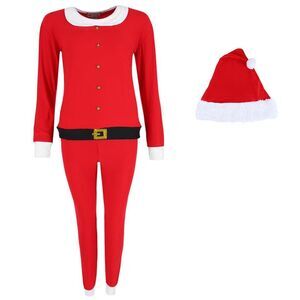 em & alfie Women's Christmas Santa Pajama Set with Matching Hat